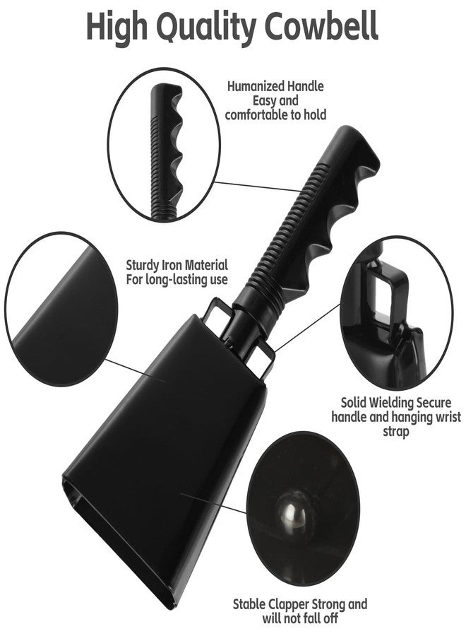 Acrux7 Cow Bell Ratchet, 1Pcs 9 Inch Black Metal Cowbell with Handle and 4Pcs Wooden Spinning Rattle Ratchet Noise Maker, Traditional Matraca Cowbell for Sporting Events, Football Game, Party - Image 3